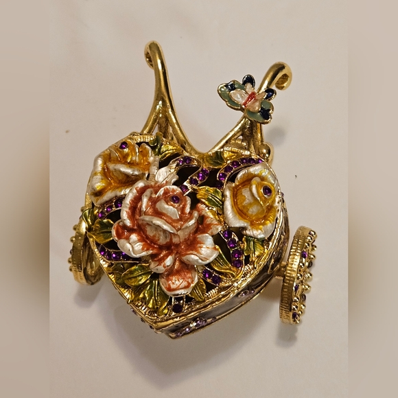 Ornate Heart Flower Cart Trinket Box - Picture 1 of 8